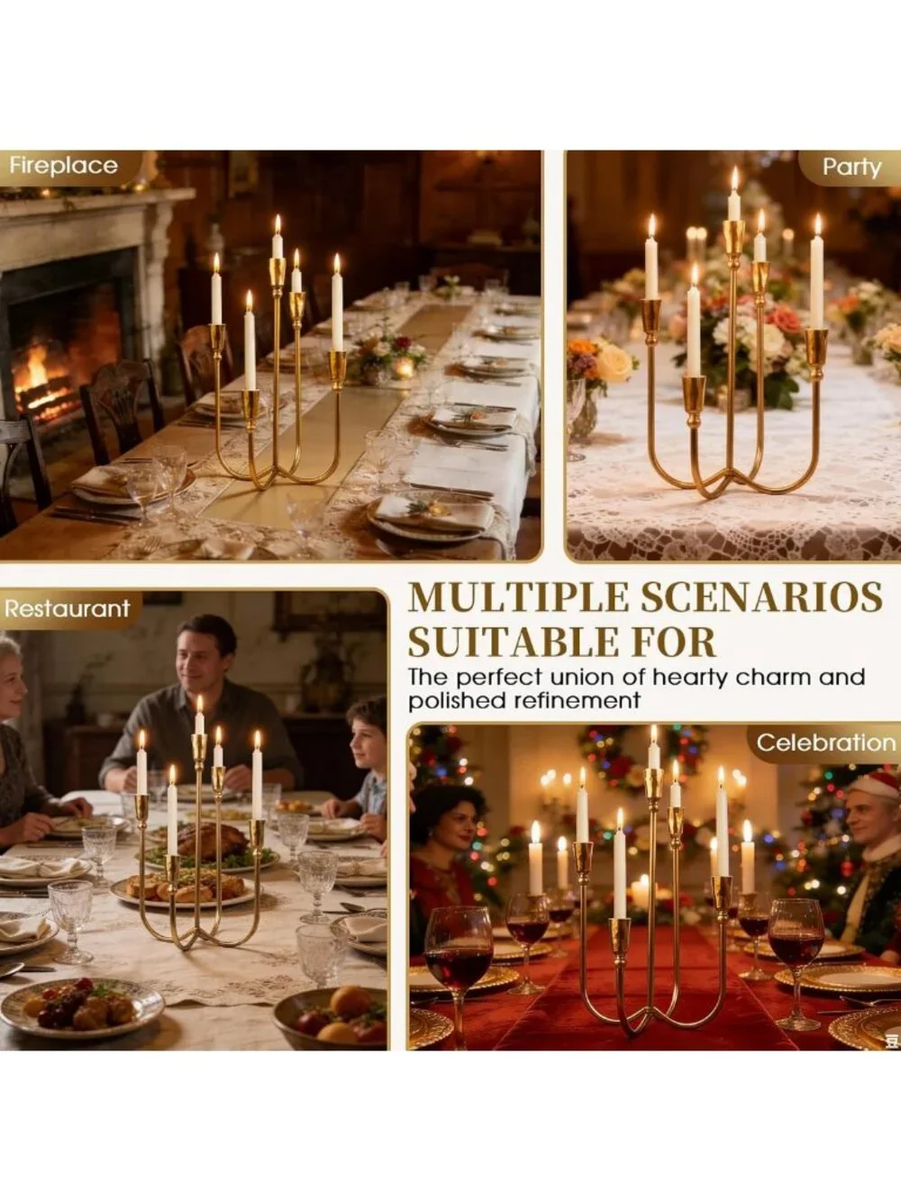 Elegant 5 Arm Antique Brass Candelabra Candle Holder - 17.5'' Tall Gold Decor